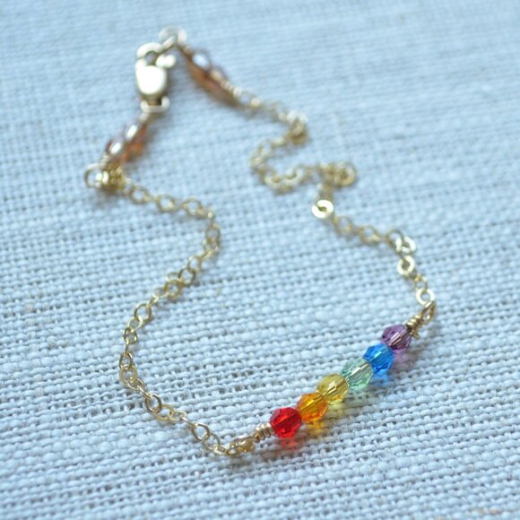 Dainty Rainbow Crystal Bracelet in Gold or Silver - Picture 3 of 9